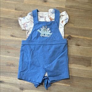 Kids Blue Overalls and Onesie with Dinosaurs Design 🦕